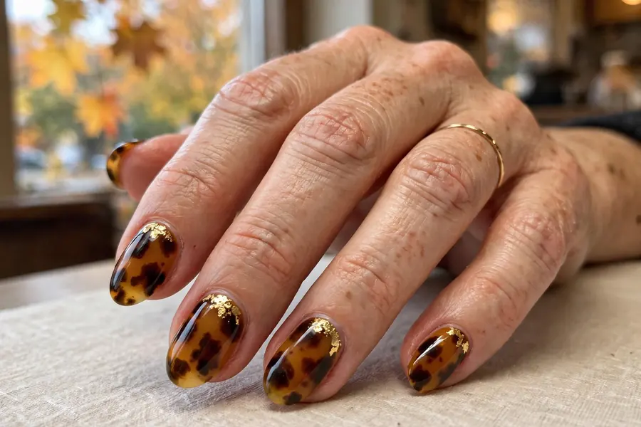 Tortoiseshell nails with gold foil accents