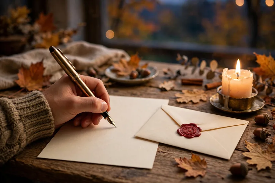 Handwritten letter to future self by candlelight