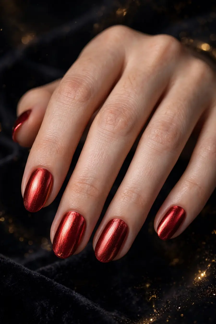 Metallic red carpet New Year's Eve nails