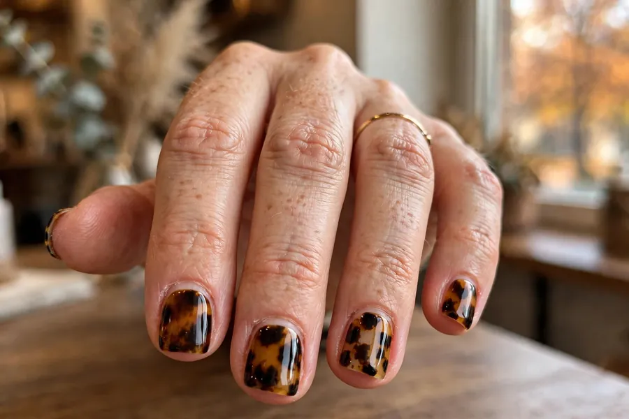 Short square tortoiseshell nails