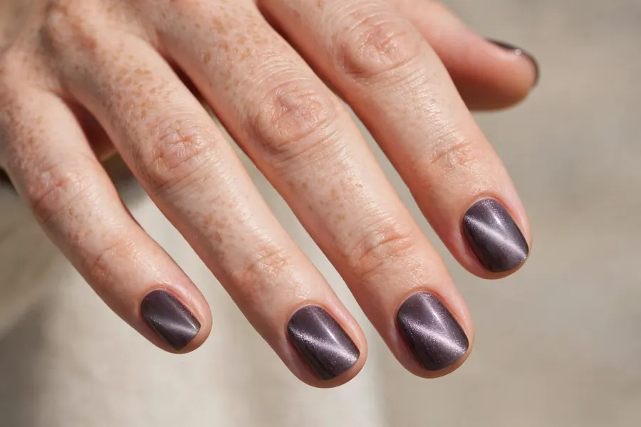 Cat-eye shimmer short nail designs on real hands