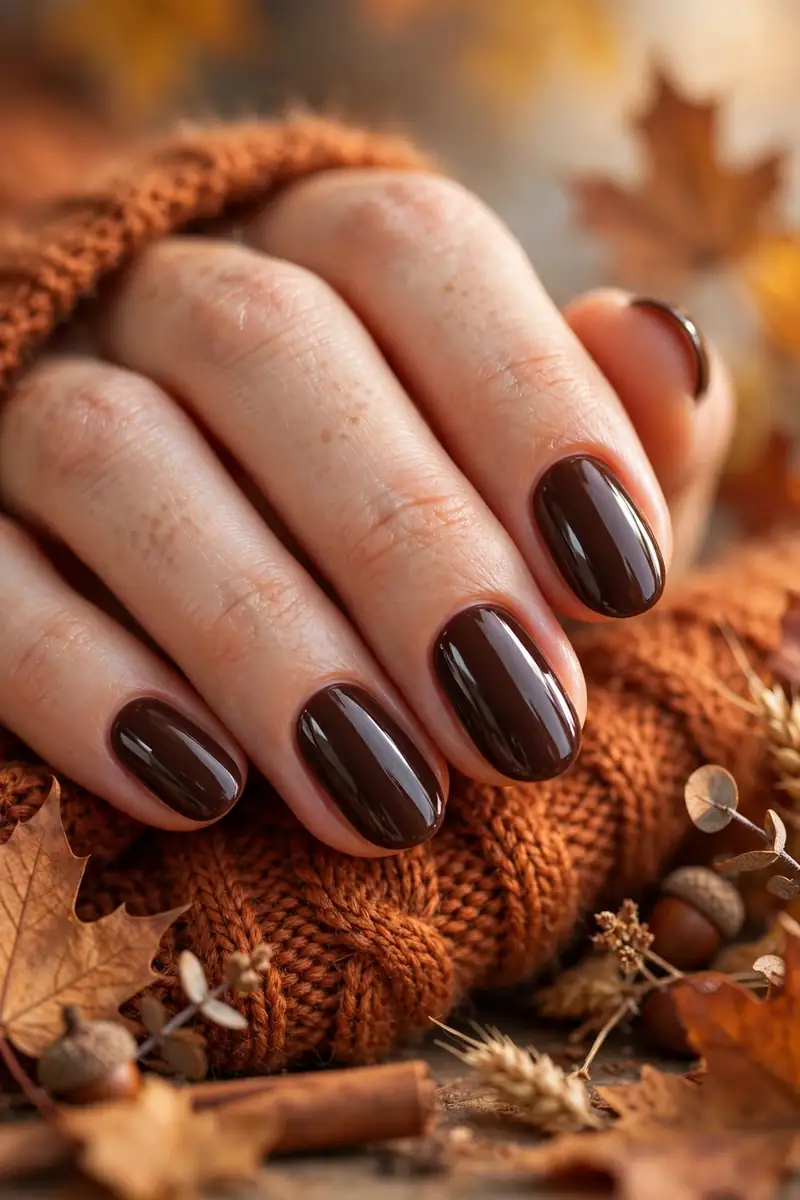 Rich chocolate brown glossy nails