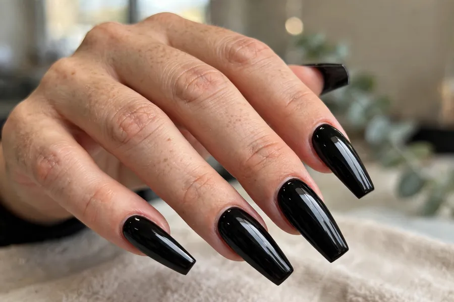 Classic glossy black coffin nails