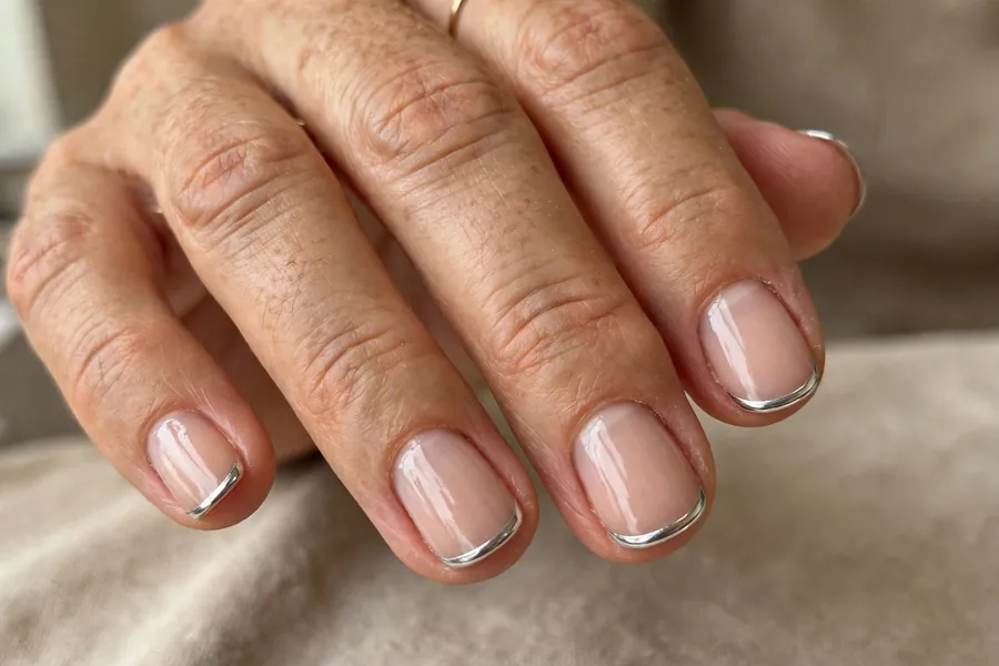 Silver chrome micro French tip nails