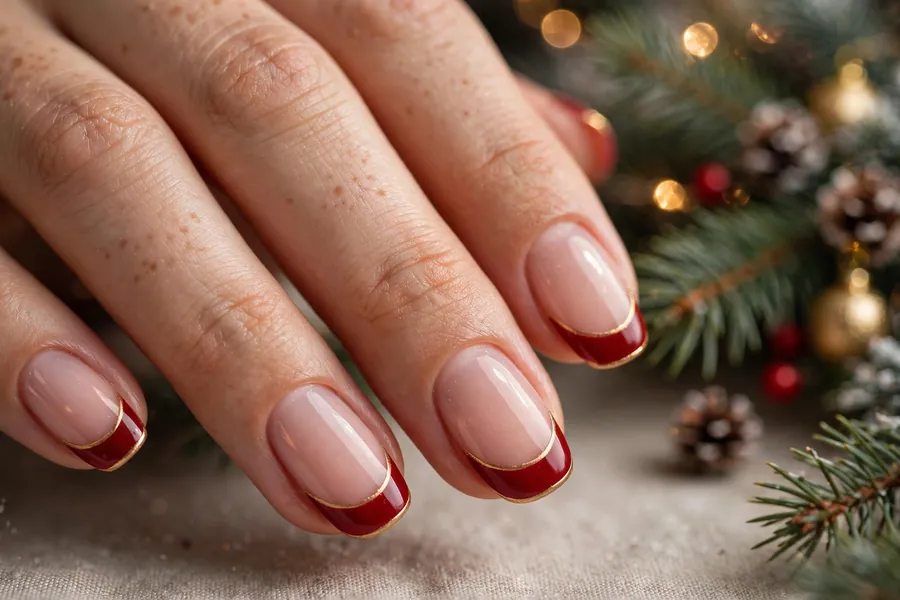 Red French tips with gold outline