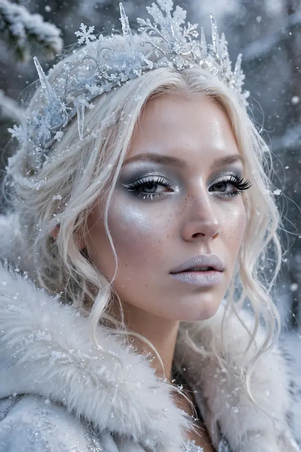 Full snow queen frosted glam with silver eyeshadow and icy highlight