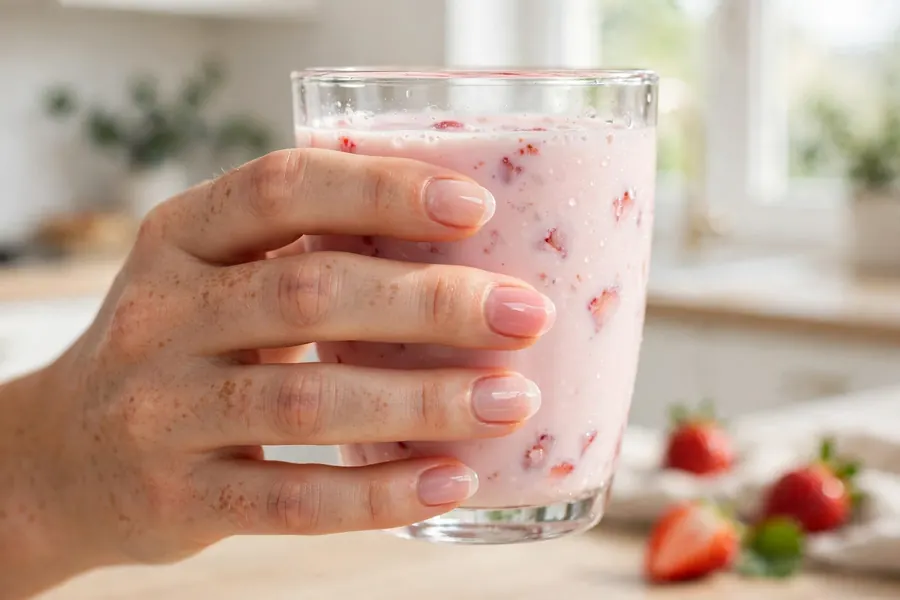 Strawberry milk Valentine's Day nails in sheer glossy pink