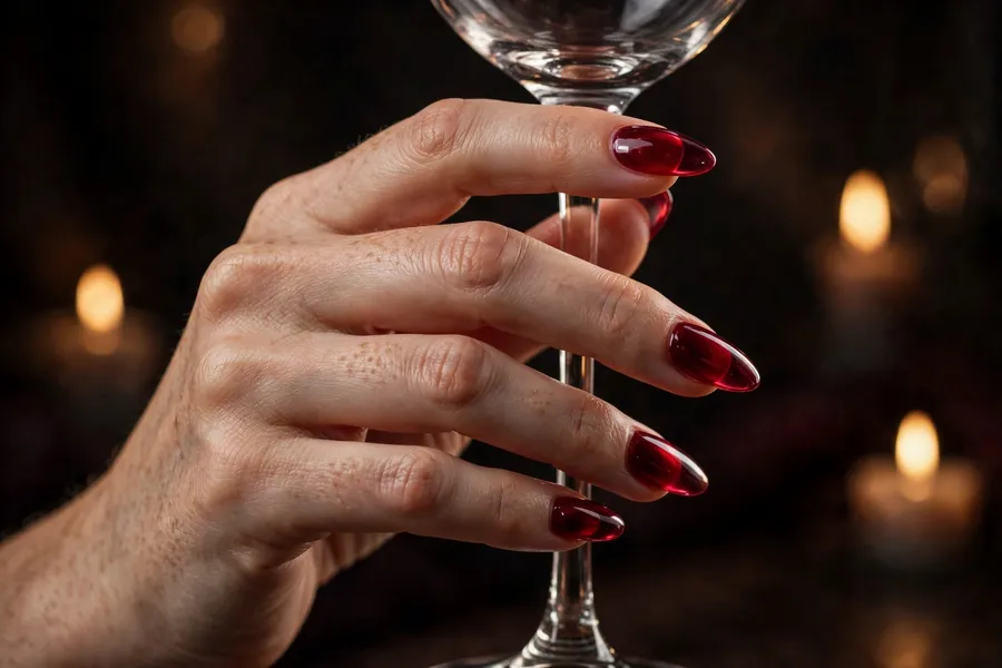 Burgundy wine glow december nail ideas in deep glossy burgundy with a jelly finish