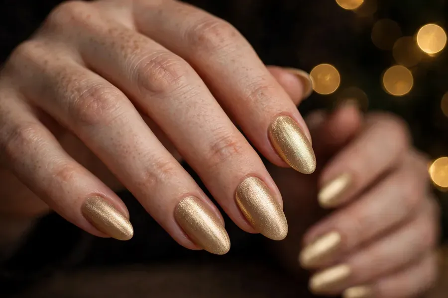 Champagne gold velvet nails on real hands