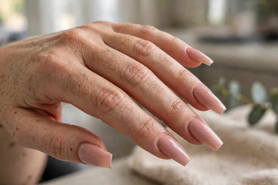Soft nude pink coffin nails