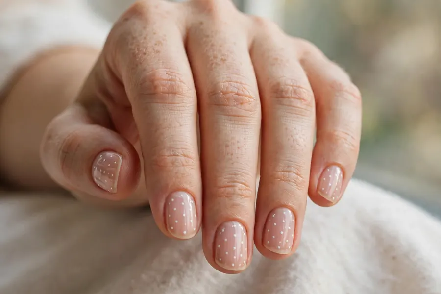 Dainty dot short nail designs on real hands