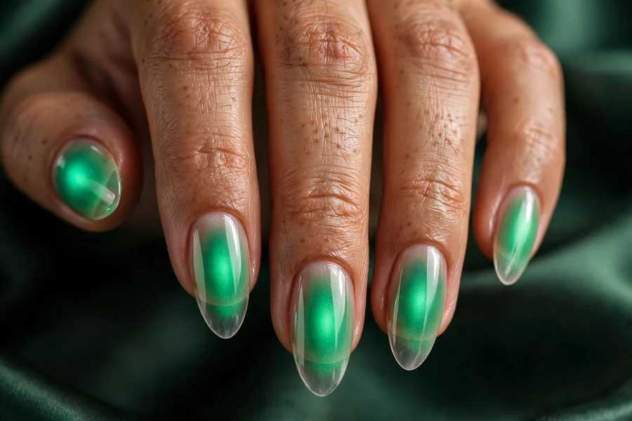 Emerald dream aura nails with rich green airbrushed gradients