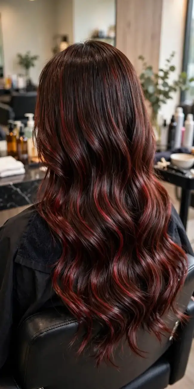 Cherry cola brunette gloss treatment, shiny healthy red-brown hair