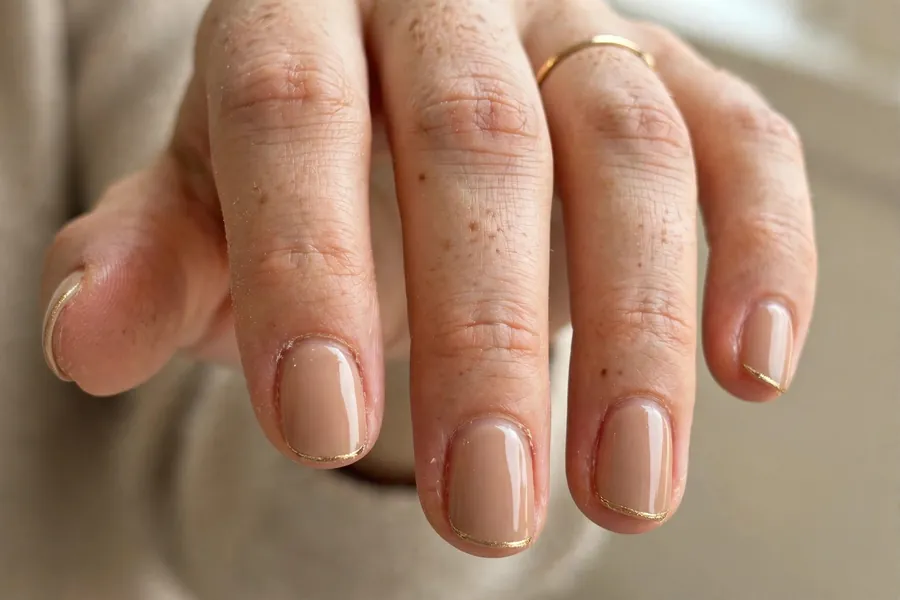 Gold metallic micro French nails