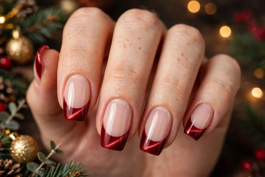 Red velvet French tip nails