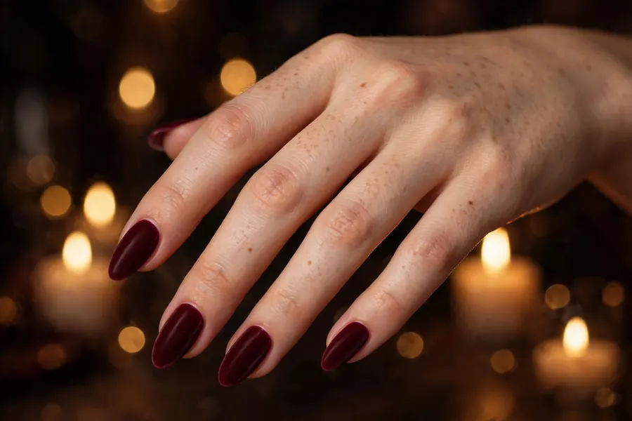 Deep burgundy velvet matte birthday nails