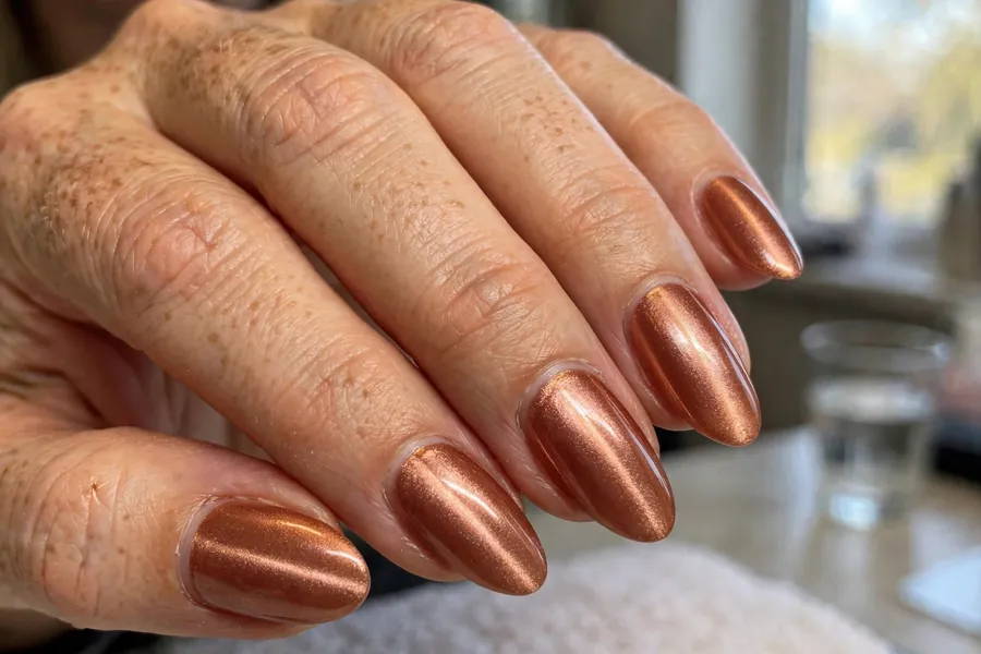 Copper metallic cat-eye nails