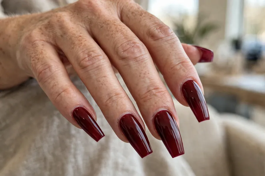 Deep red wine coffin nails