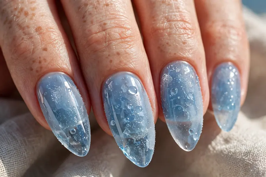 Frosted translucent blue jelly nails