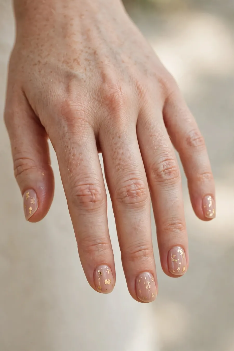 Gold foil accent short nail designs on real hands
