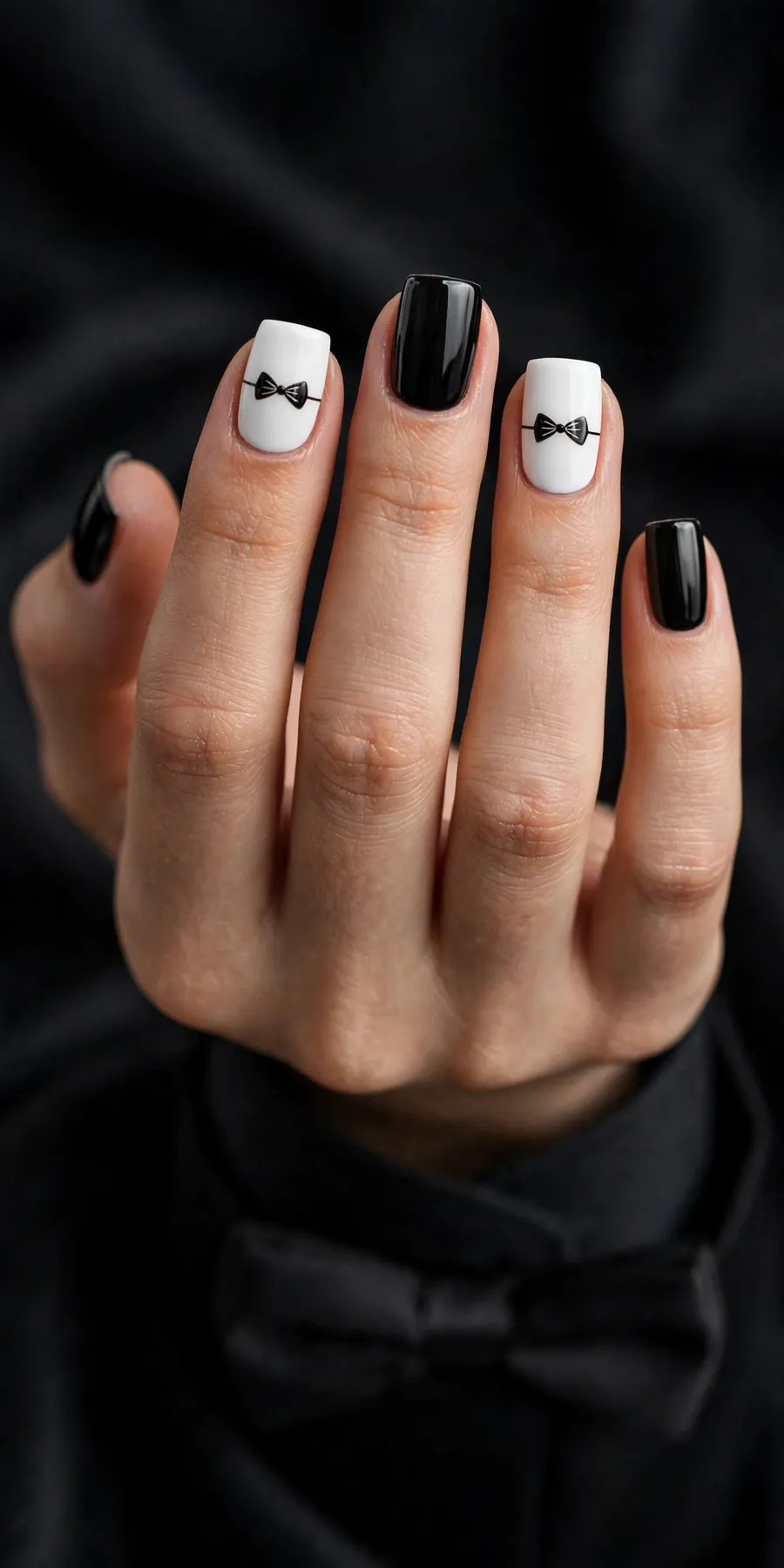 Black and white tuxedo New Year's Eve nails