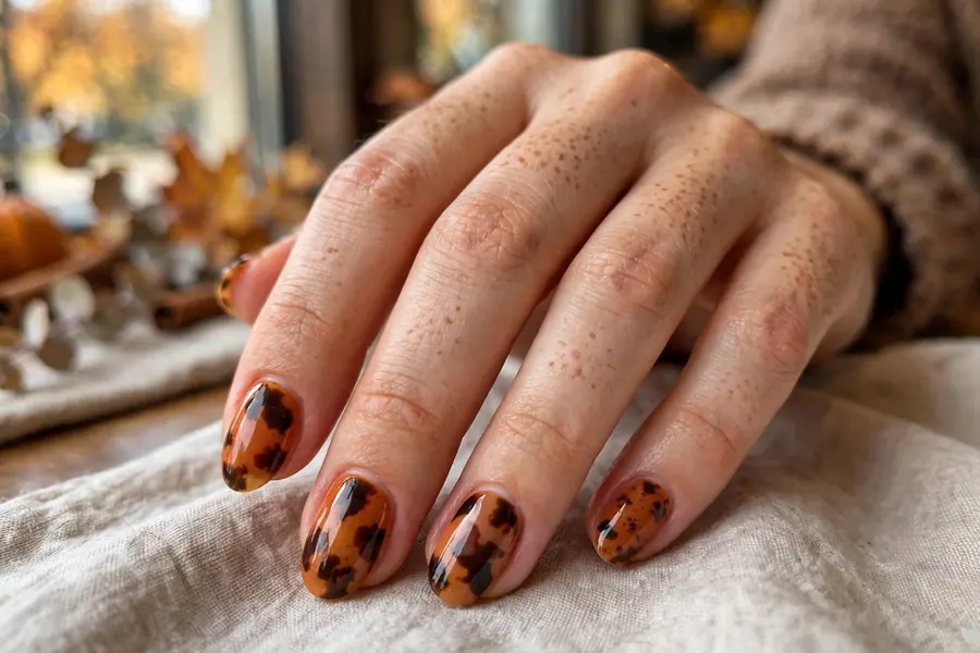 Warm cinnamon tortoiseshell nails