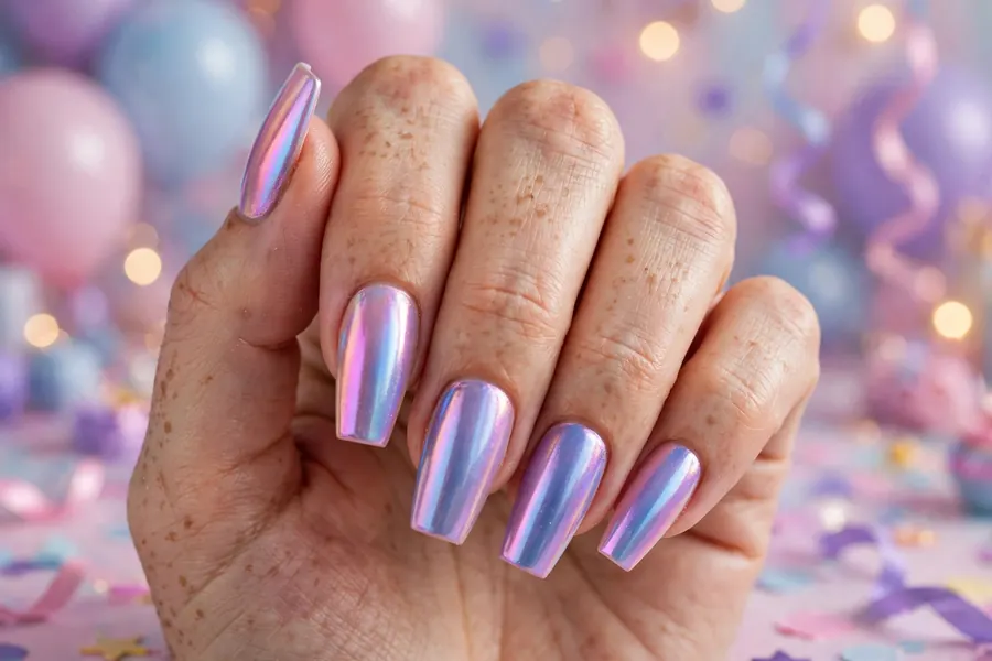 Iridescent unicorn pastel birthday nails