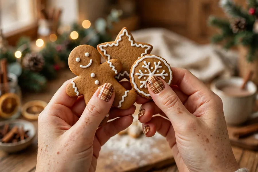 Gingerbread brown plaid nails