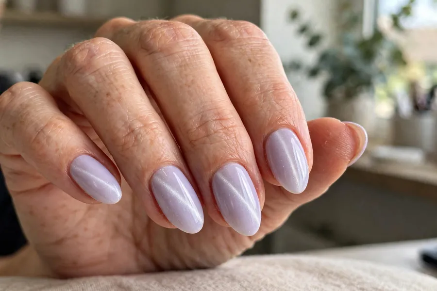 Soft lavender cat-eye nails
