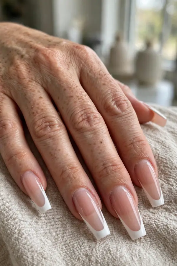 Long white French tip coffin nails