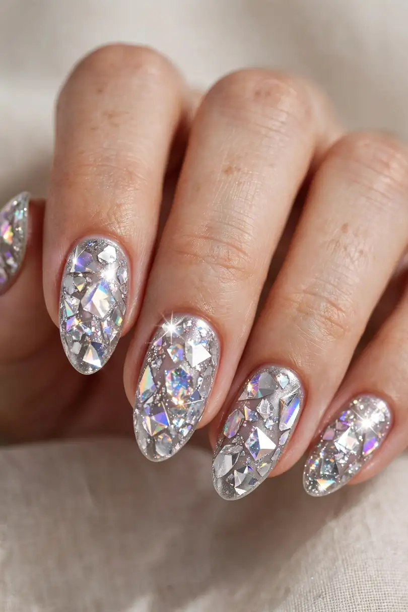 Icy diamond glitter New Year's Eve nails