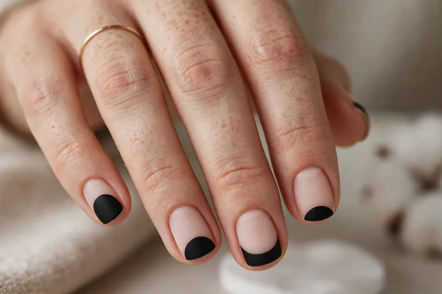 Black and nude negative-space nails, minimalist black nails