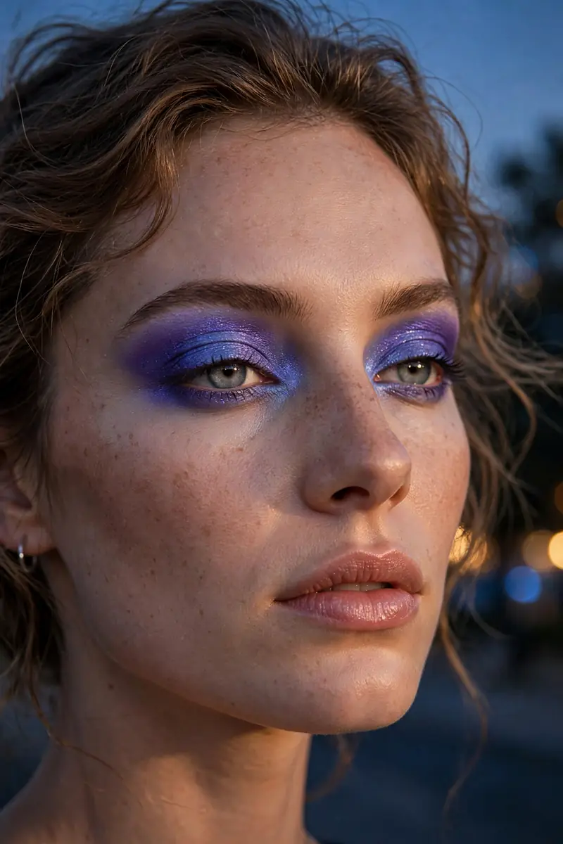 Duochrome ice eyeshadow shifting between blue and violet