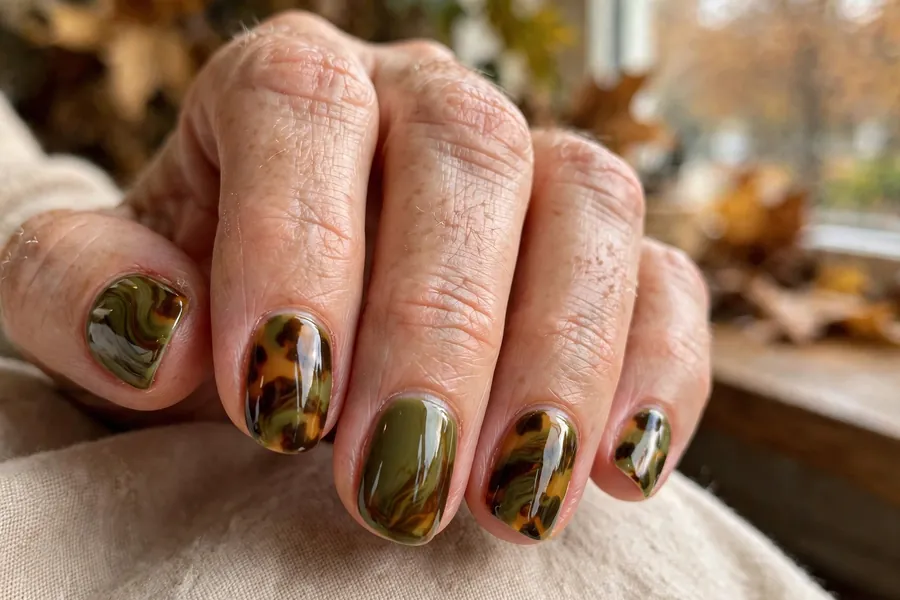 Olive green tinted tortoiseshell nails