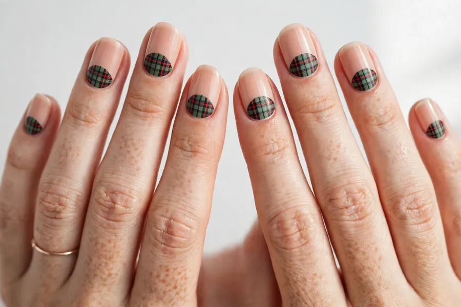 Plaid half moon nail design