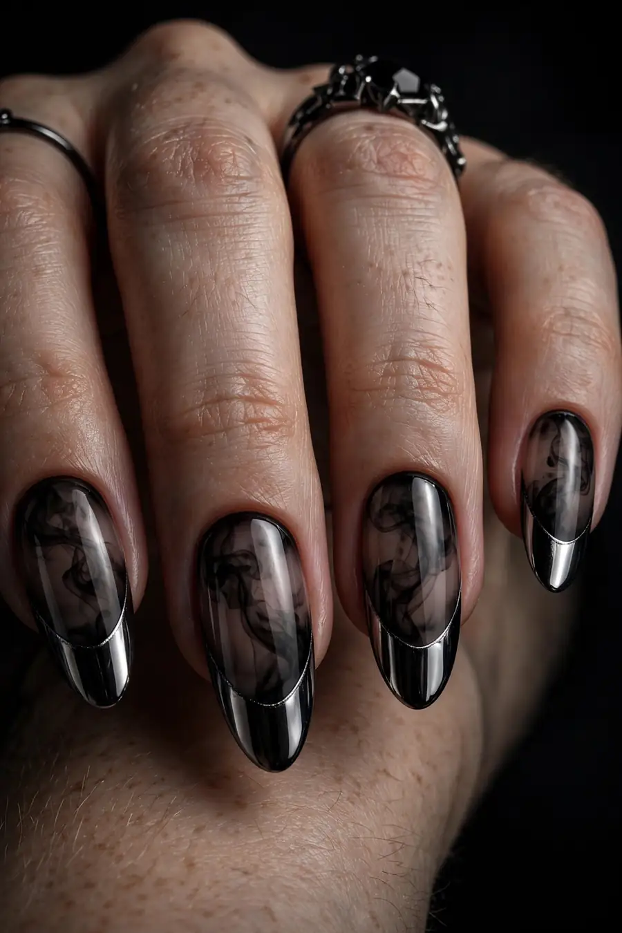 Gothic french gothic chrome nails with mirror chrome tips