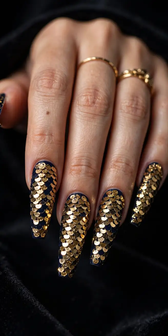 Sequin statement nails for New Year's Eve