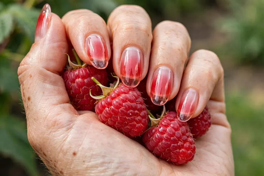 Raspberry jelly Valentine's Day nails, translucent juicy finish