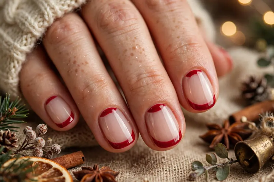 Red half moon manicure