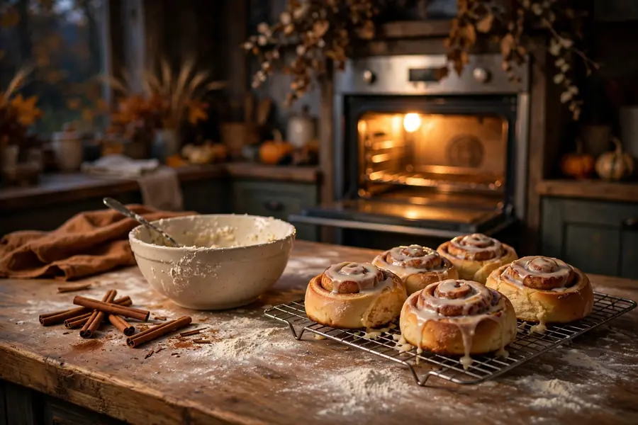 Home baking with cinnamon rolls for a cozy fall evening