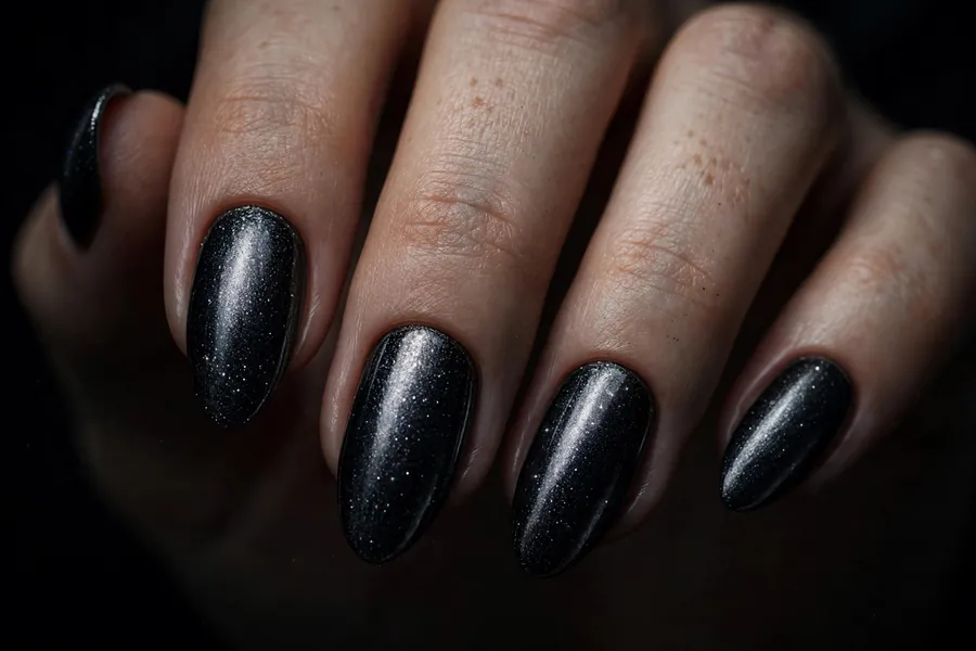 Charcoal glitter gothic chrome nails