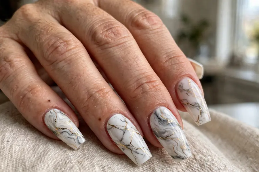 White marble coffin nails with gold veins