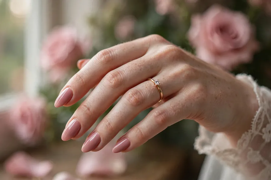 Dusty rose pink elegant bridal nails