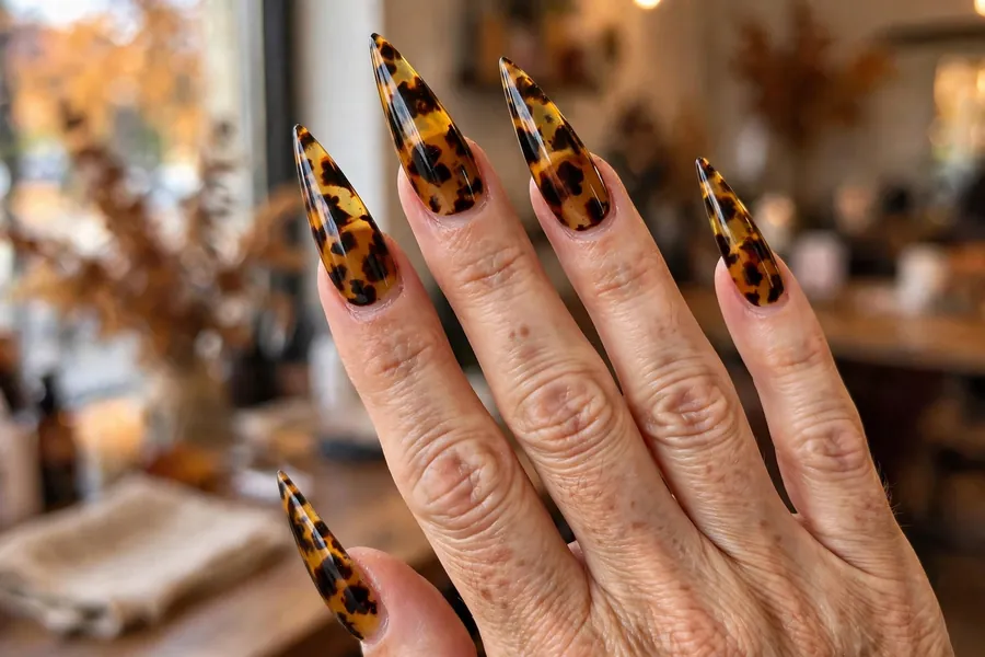 Long stiletto tortoiseshell nails