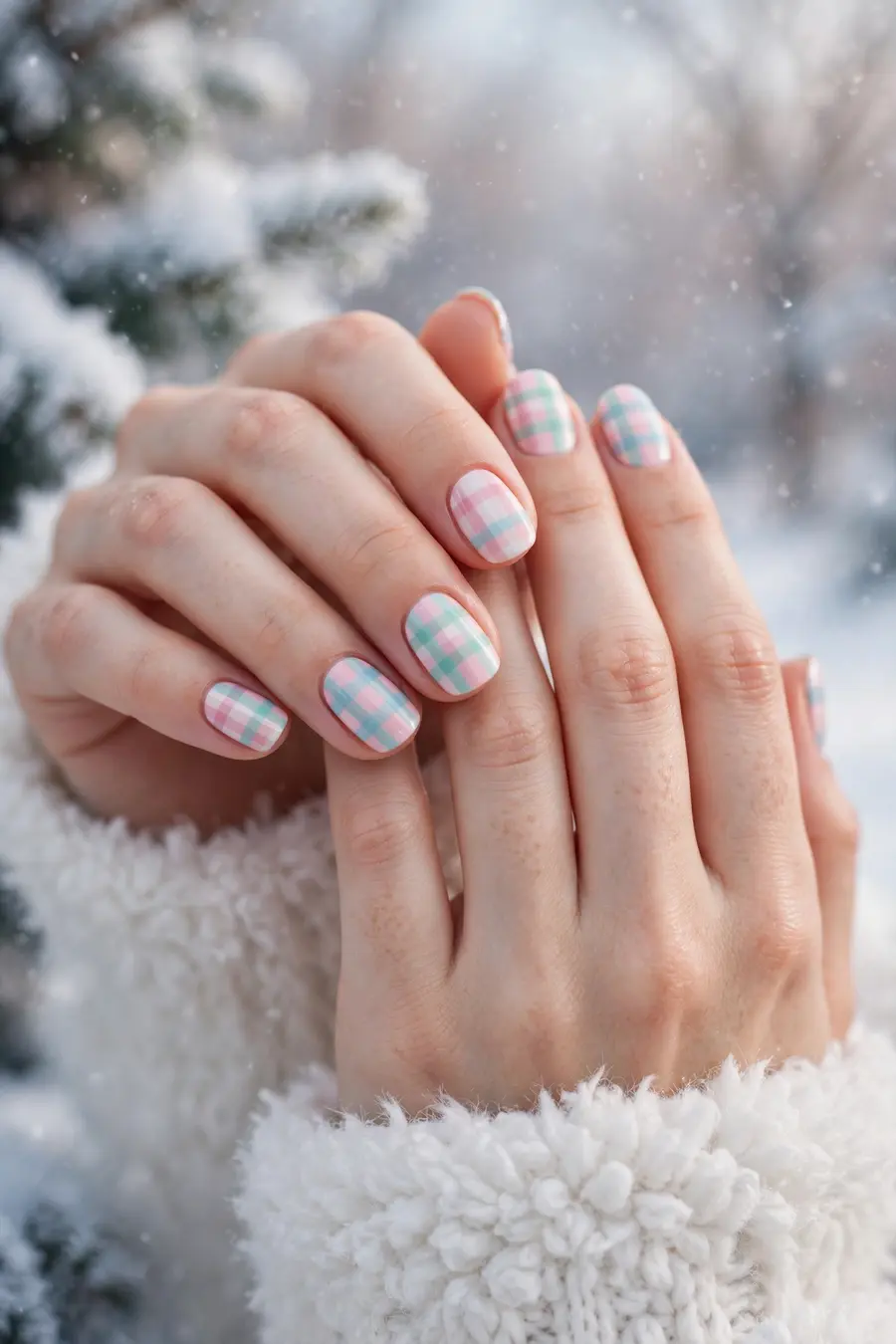 Pastel plaid nails for Christmas