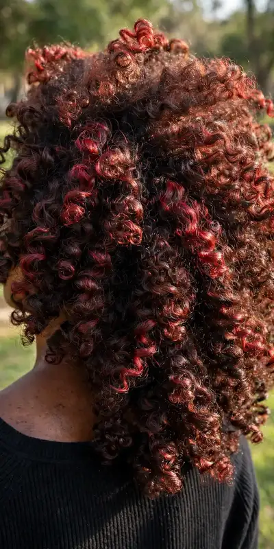Cherry cola brunette on beautiful coily 4C natural hair