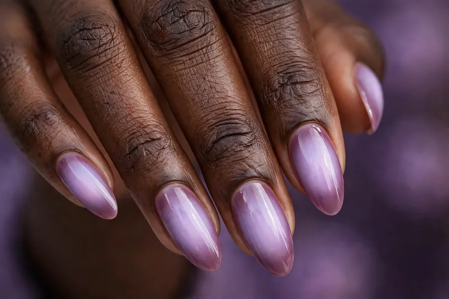 Lilac dusk aura nails with mauve and lilac color fields