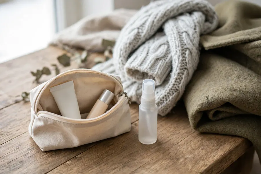 Small travel-size skincare kit with hand cream and lip balm