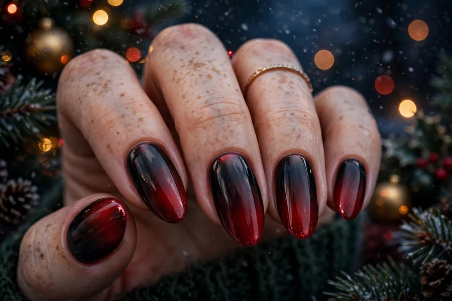Black to red ombre nails