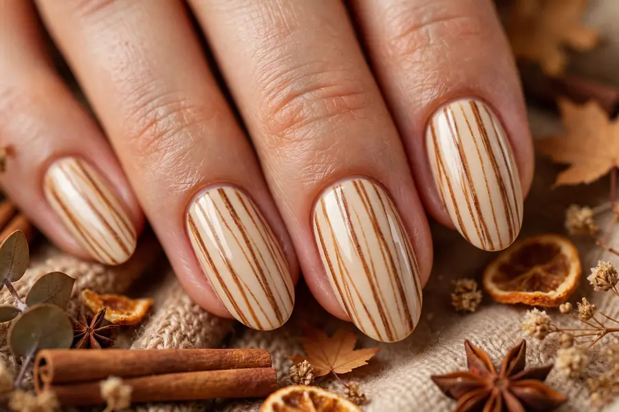 Cinnamon stick striped nail art